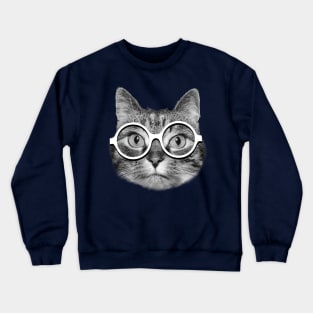 Cute hipster cat with white eyeglasses Crewneck Sweatshirt